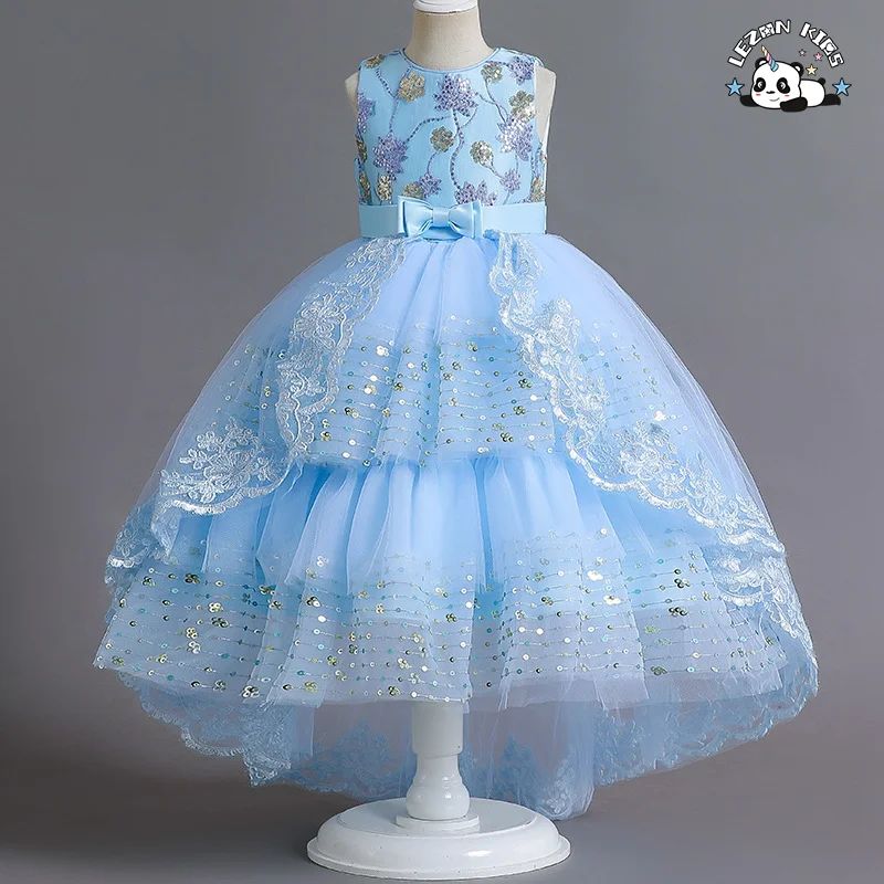 LEZONKIDS - New Girls' Dress Embroidered Beaded Sequins Flowers Trailing Poncho Skirt Spot Wholesale